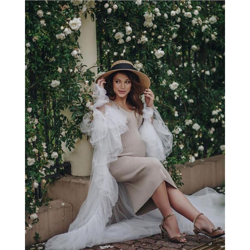 European and American pregnant women fashion white mesh long dress studio photography clothing sweet solid color loose dress European and American pregnant women fashion white mesh long dress studio photography clothing sweet solid color loose dress
