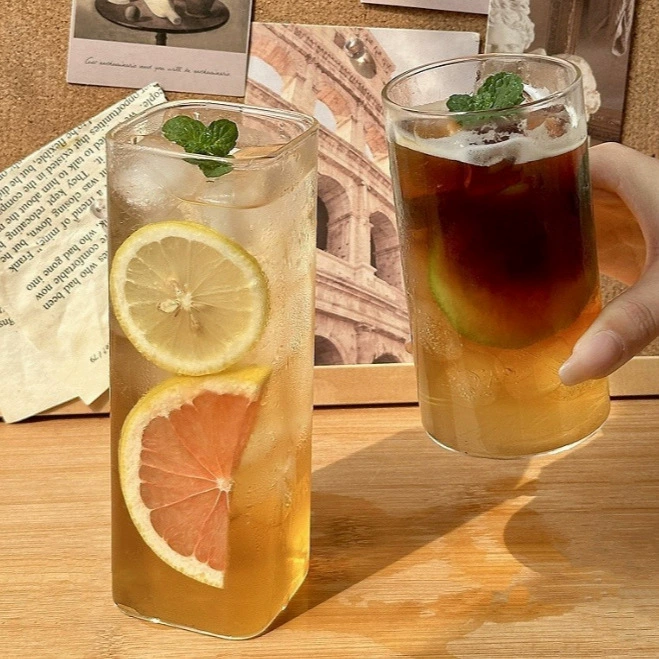 Ins ветер кафе прозрачное стекло кофе чашка квадратный сок холодный напиток завтрак молоко чашка фруктовый чай чашка