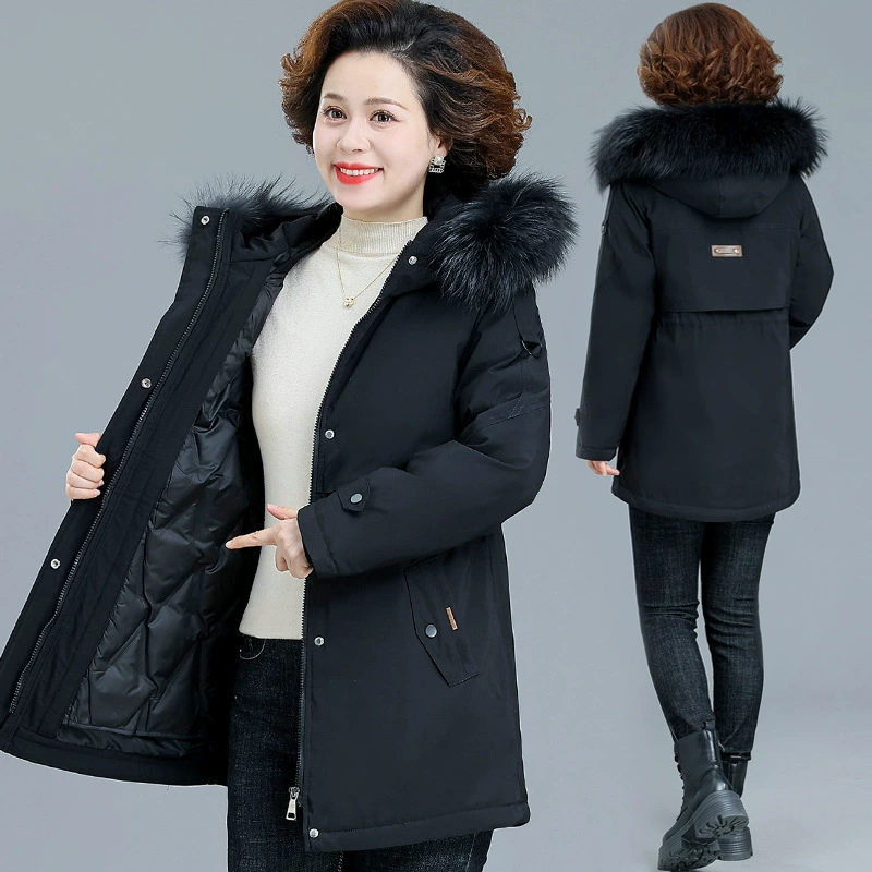 Short down jacket for mother, removable liner, for middle age, increased thickness