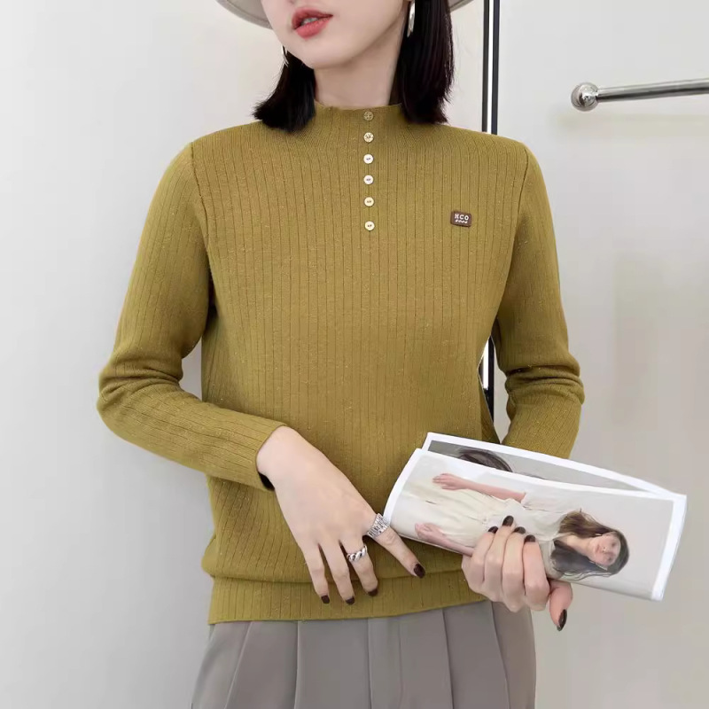 Spring and Autumn Solid Color Elegant Glitter Thickened One-piece Velvet Half-turtleneck Sweater Women's Base Shirt Warm All-match Sweater Spring and Autumn Solid Color Elegant Glitter Thickened One-piece Velvet Half-turtleneck Sweater Women's Base Shirt Warm All-match Sweater