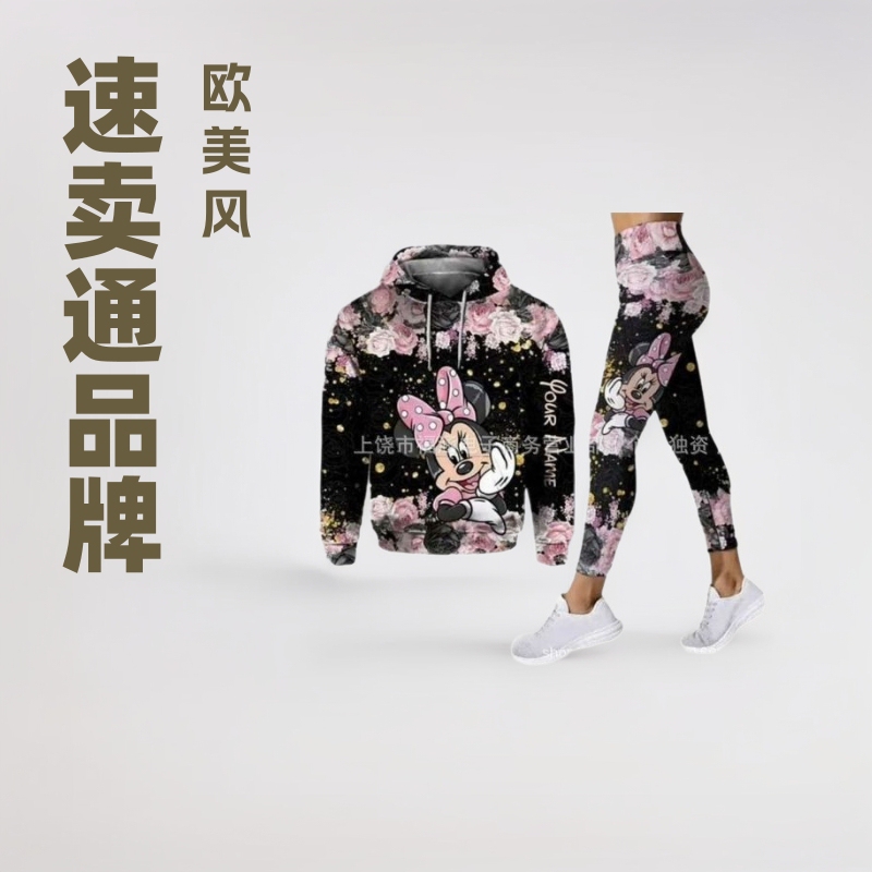 2025 AliExpress Amazon European and American style women's 3d print Mickey Mouse cartoon sweater suit wholesale