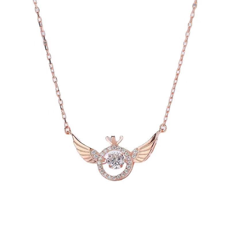 Fashion Simple Style Angel Wings Heart Shape Copper Plating Inlaid Zircon Zircon Pendant Necklace display picture 3