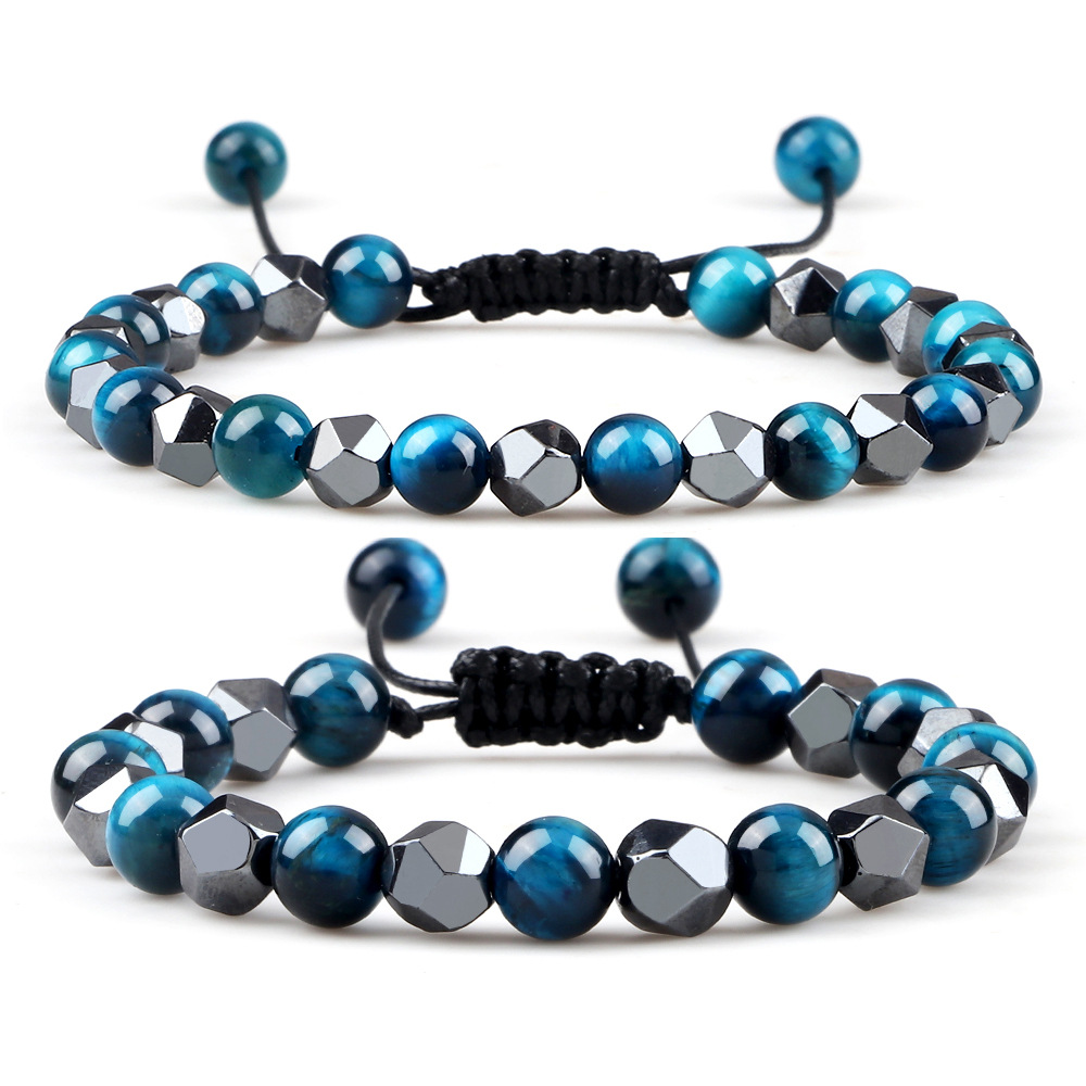 European and American Trendy Cross-Border Black Gallstone Bracelets for Yoga Fitness Men and Women Couple Bracelets Multi-Size Irregular Cutting Style