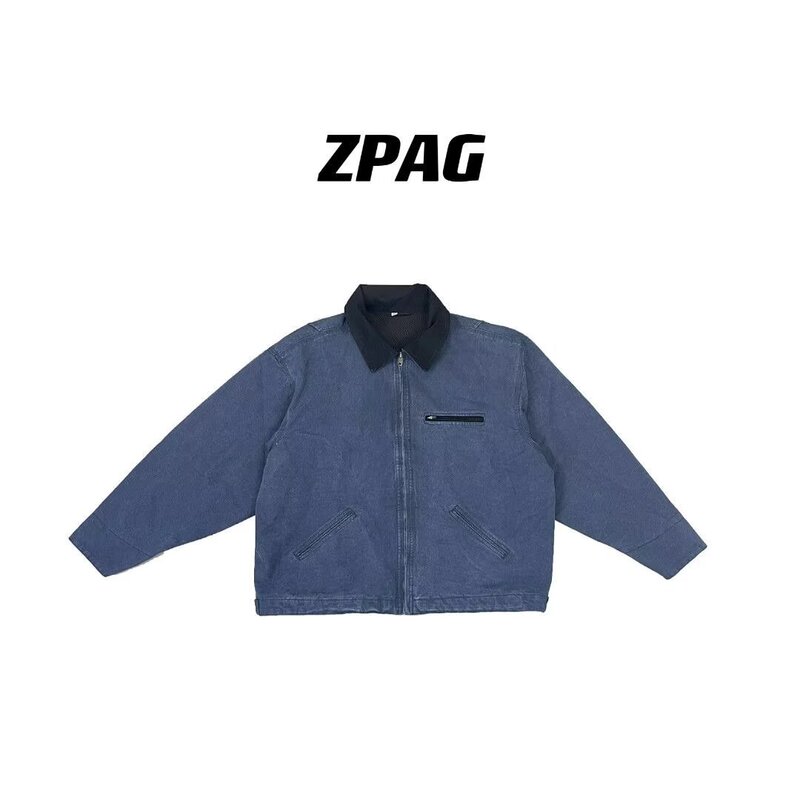 American Retro Detroit Jacket Carhart Workwear Spring and Autumn All-Match Solid Color Men's Canvas Lapel Washed Jacket