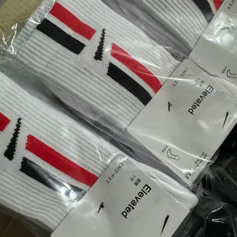 New Suwan Nike Style Towel-Bottom Long Tube Socks with Checkered Pattern, Solid Color Vertical Stripes, Sports Casual Training Basketball Socks