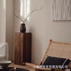 侘寂风方形木墩子坐凳花架原木树桩茶几边几复古自然实木底座bjs