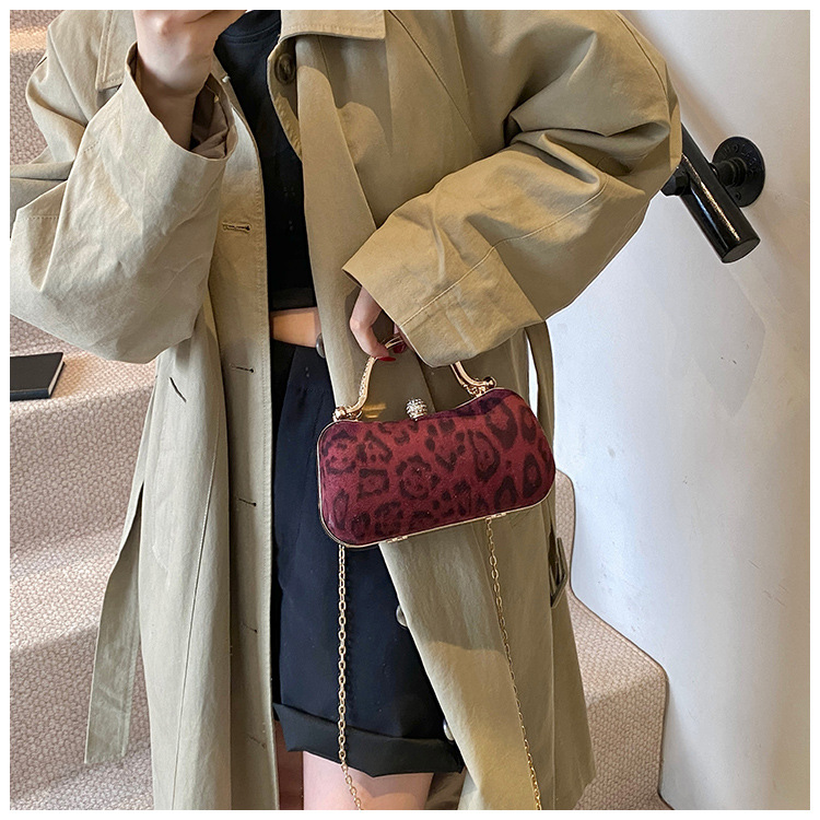 European and American style leopard print chain small square bag for women, 2024 new Korean style fashionable single-shoulder bag, flared crossbody dinner bag undefined
