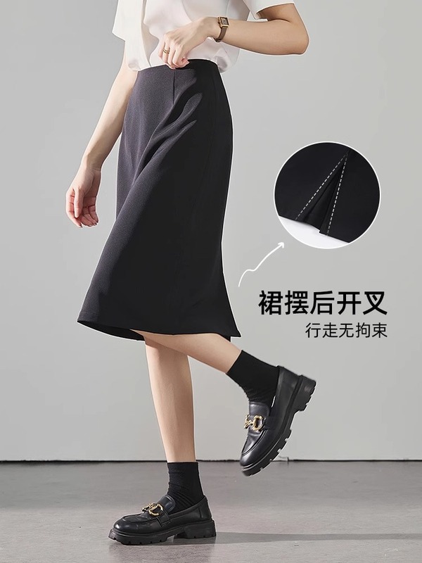 Aixuan 黒スカート女性の夏薄いインタビューフォーマルプロフェッショナル通勤スーツスカートストレートスリットミドル丈スカート|undefined
