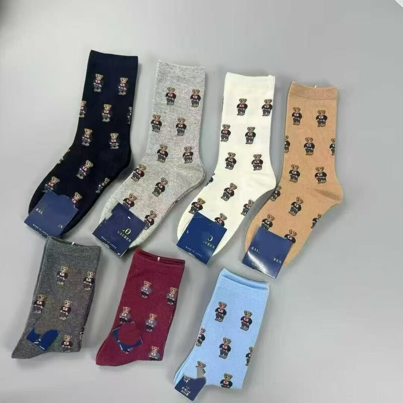 Wholesale Po Women's Mid-Calf Socks, Bear Print Cotton Socks, Sweat-Absorbent Breathable Casual Women's Socks with Hand-Sewn Seamless Toes