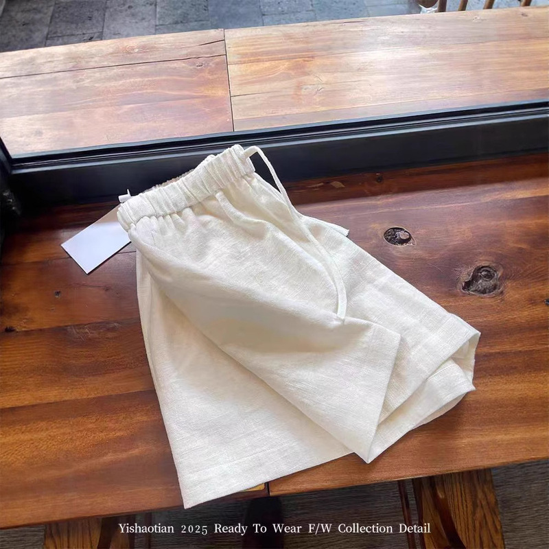 In-Stock White Drawstring High-Waisted Linen Casual Shorts for Women, New Summer Style, Simple Versatile A-Line Wide-Leg Pants In-Stock White Drawstring High-Waisted Linen Casual Shorts for Women, New Summer Style, Simple Versatile A-Line Wide-Leg Pants