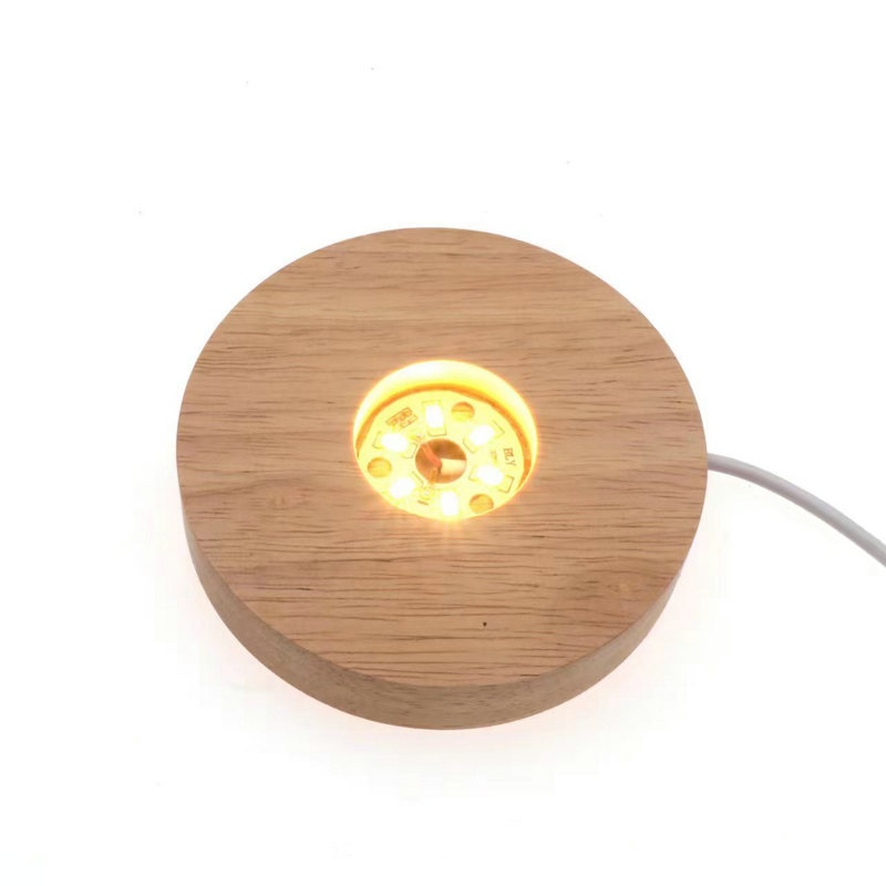 Base luminosa de madera de caucho base luminosa efecto de luz colorida base luminosa de madera base de luz LED de noche de madera maciza
