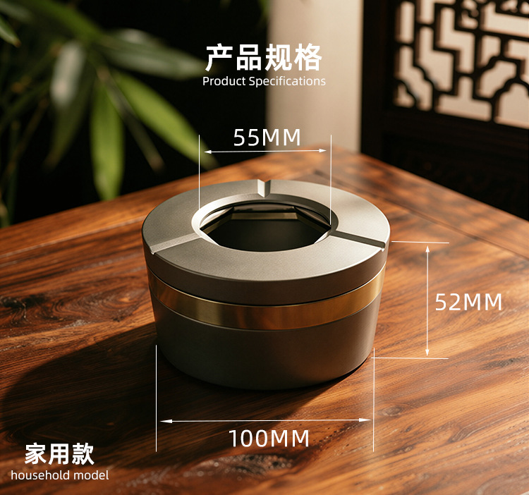 Rotatable and collapsible aluminum alloy car ashtray with cover, anti-ash scattering and anti-fall, high-end ashtray for living room and home use