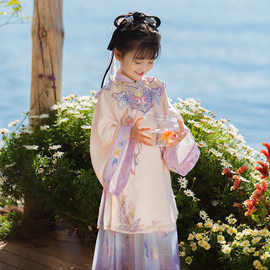 2023新款儿童汉服春秋中国风刺绣云肩套装22新款小女孩中式裙子