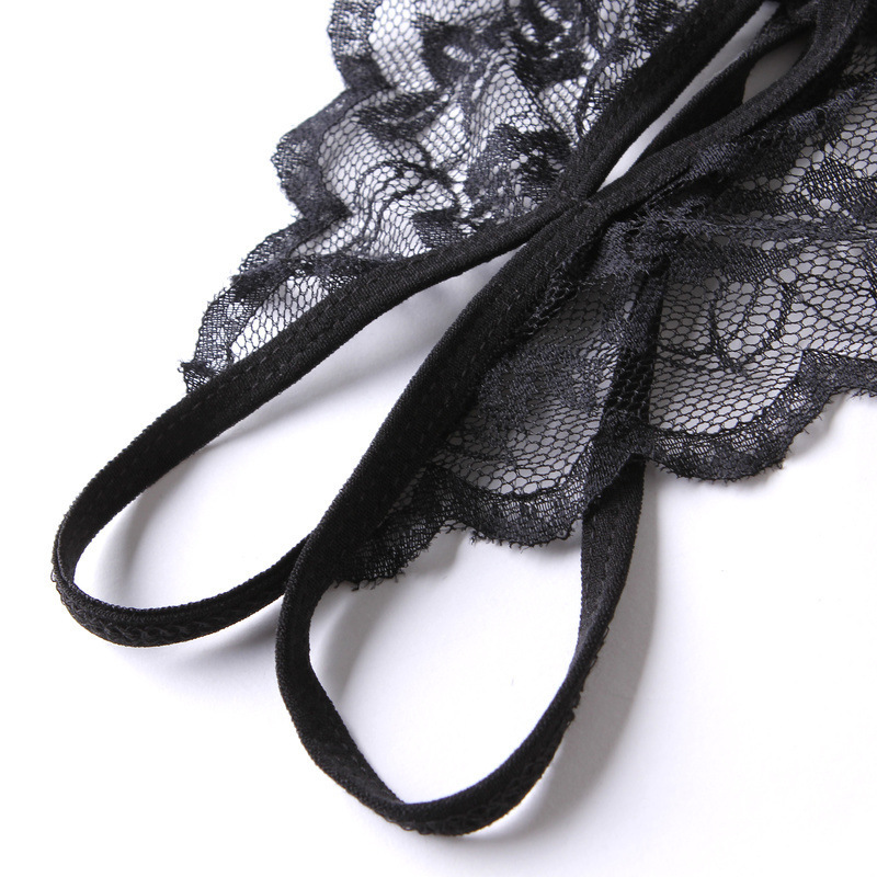 Open-Crotch Lace Thong Panties, Sheer Polyester Women’s Lingerie, One Size Pink — detail image 19