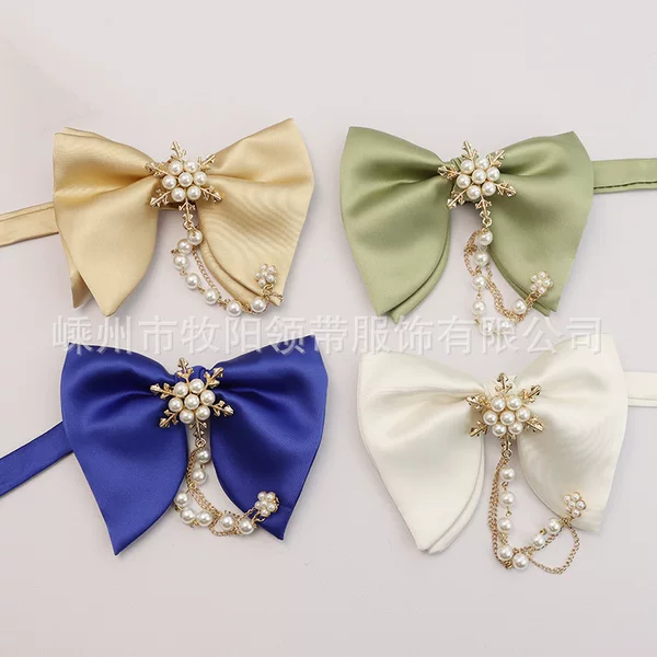 Solid Color Horn Bow Tie Men's and Women's Snowflake Pearl Accessories Fashion Shirt Uniform Bow Tie Collar Flower Wholesale