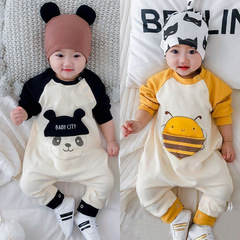嬰兒連體衣服男女寶寶哈衣新生兒童長袖爬服薄款睡衣外出服春秋裝