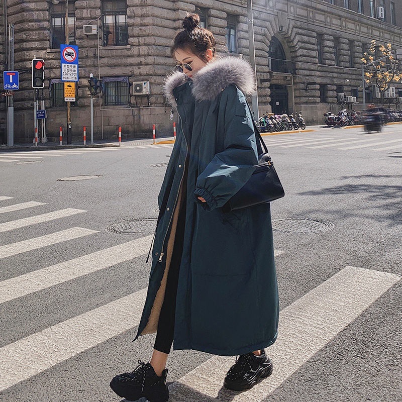 派克服女冬中长款加厚韩版过膝棉袄新款加绒收腰显瘦棉衣外套