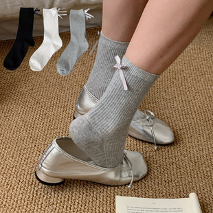 bow socks women's double pin striped casual versatile trendy fashion zhuji socks autumn and winter new jk women's socks