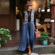 冬季新款民族复古重工刺绣牛仔背心裙休闲修身设计感连衣裙A82720