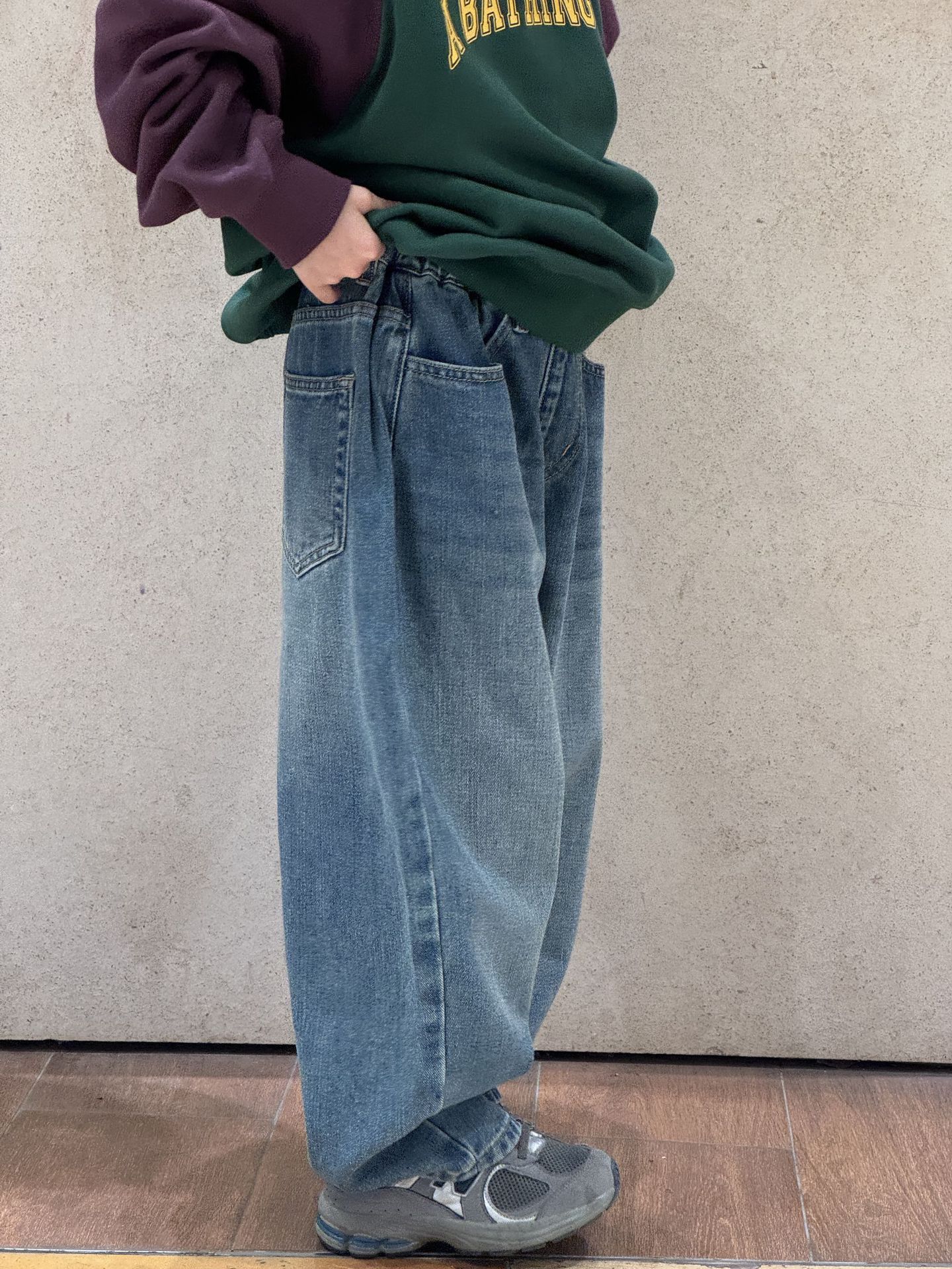 (2개) HS 2024 가을 워시 청바지 빅 키즈 레트로 느슨한 스트레이트 올 매치 청바지