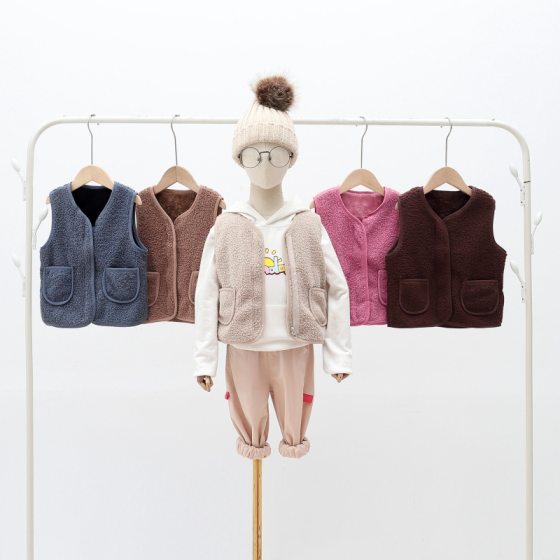 Autumn and Winter boys' fleece-lined vest baby waistcoat children's outer wear lambswool vest girls' warm cotton vest