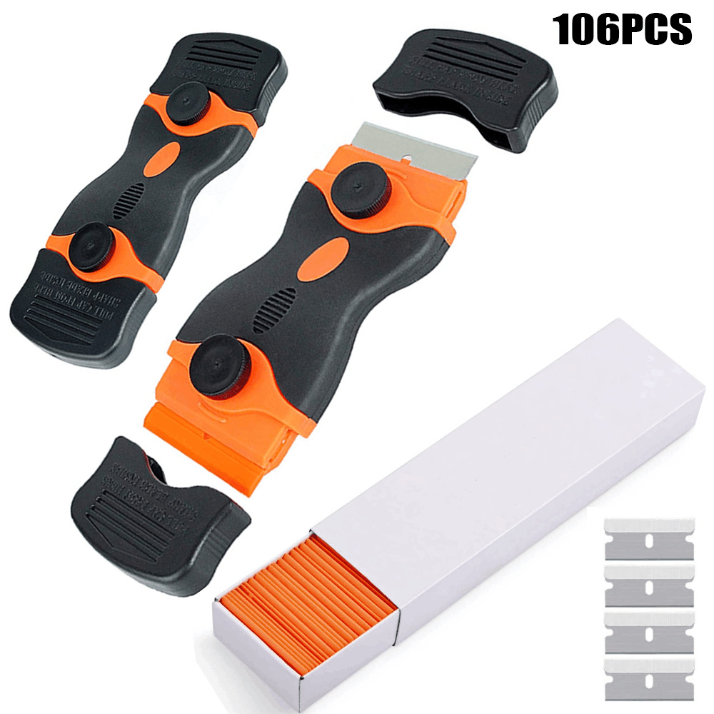 106PCS迷你手柄双刃刮刀刀片组合清洁标签贴花工具刮擦器