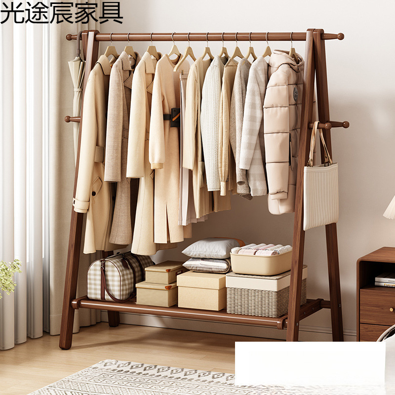 一件起批实木加粗款落地衣架卧室家用简易双层室内挂衣服衣帽架