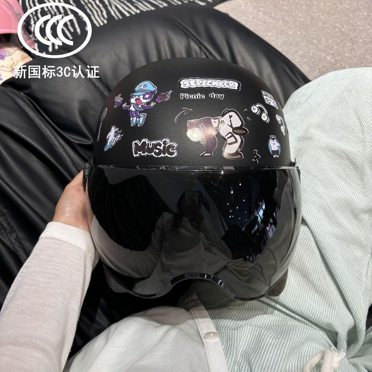 Newly Certified Adult Helmet, Motorcycle Helmet for Men and Women, Sun Protection, National Standard Breathable Electric Vehicle Half Helmet, All-Season Safety Helmet