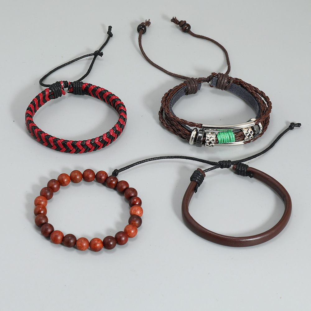 Hip-Hop Geometric Pu Leather Knitting Unisex Bracelets