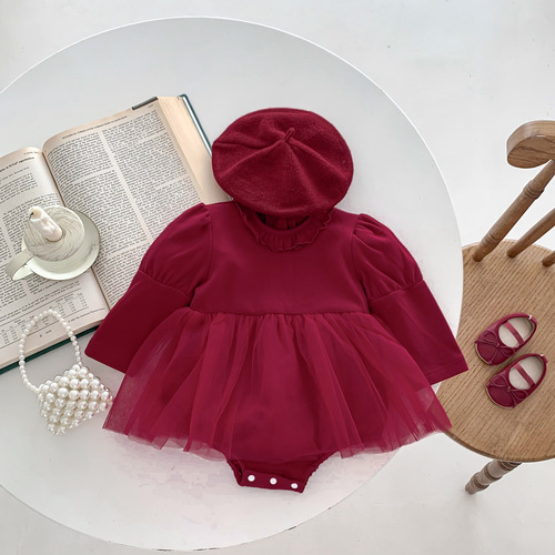 Baby mini skirt, spring and autumn full moon clothes, red 100-day banquet dress, newborn princess dress, baby fart dress