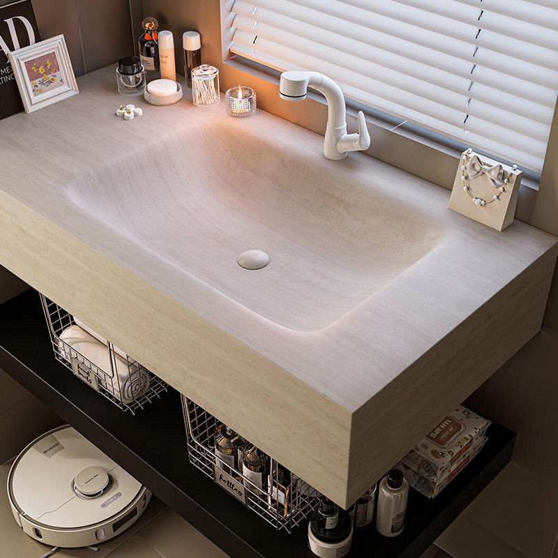 Ac.More Stone Slab Heat-Bent Integrated Basin Bathroom Cabinet Hotel-Style Modern Minimalist Bathroom Washbasin Without Ac.More Stone Slab Heat-Bent Integrated Basin Bathroom Cabinet Hotel-Style Modern Minimalist Bathroom Washbasin Without