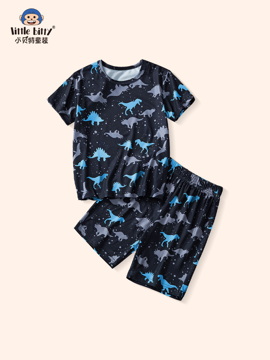 2025 Summer New Children's Cartoon Dinosaur Short-sleeved Shorts suit Casual Fashion Printed Two-piece Set for Boys