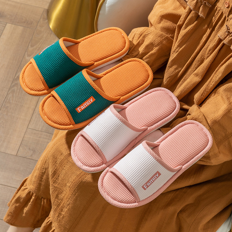 Zapatillas de lino de las mujeres de cuatro estaciones casa interior casa mudo pareja piso inferior suave antideslizante de lino de algodón sandalias de los hombres