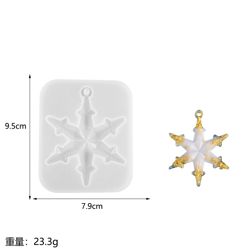 Navidad copo de nieve molde de silicona espejo Pulido-libre de resina copo de nieve llavero colgante epoxi molde