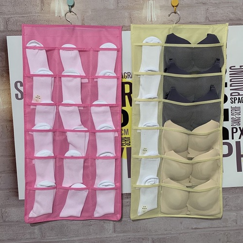 Double-Sided Bra and Socks Underwear Storage Hanger Bag, Foldable Wardrobe Fabric Door Behind Storage Bag, Wall Mount Organizer Bag
