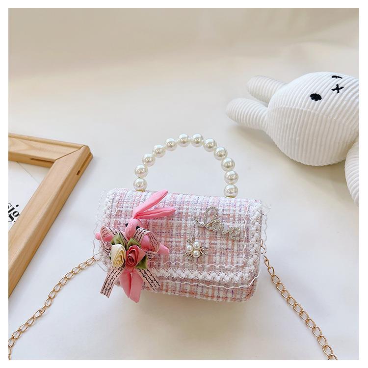 Bolso de perlas para niños 2022 Otoño e Invierno algodón y lino pequeño bolso cuadrado bolsa decorativa de moda para niñas lindas bolsa de mensajero