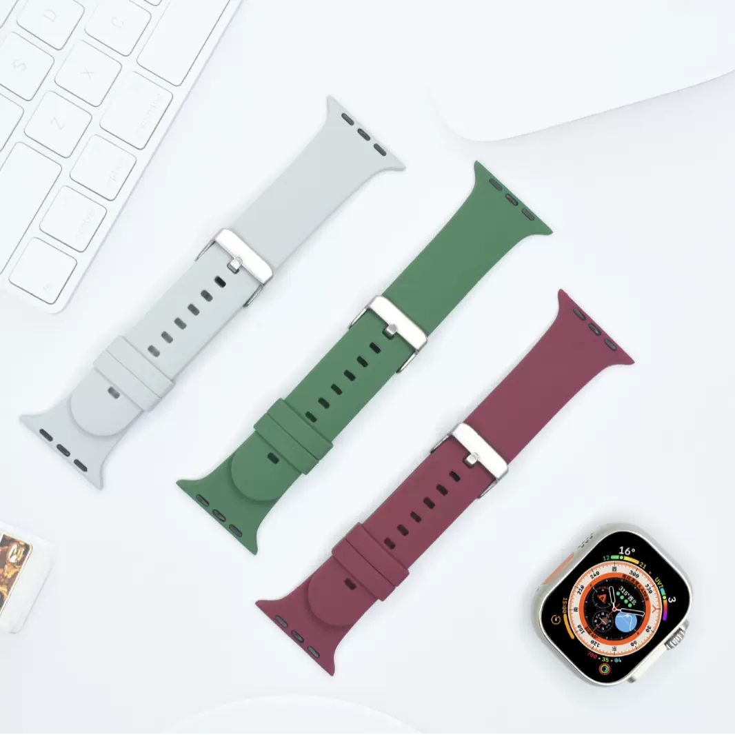 适用于苹果Apple watch 987654321代 苹果双圈铁扣款 硅胶手表带
