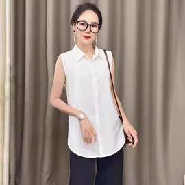春夏新款衬衫POLO职业装背心无袖上衣百搭纯色职业衬衣打底