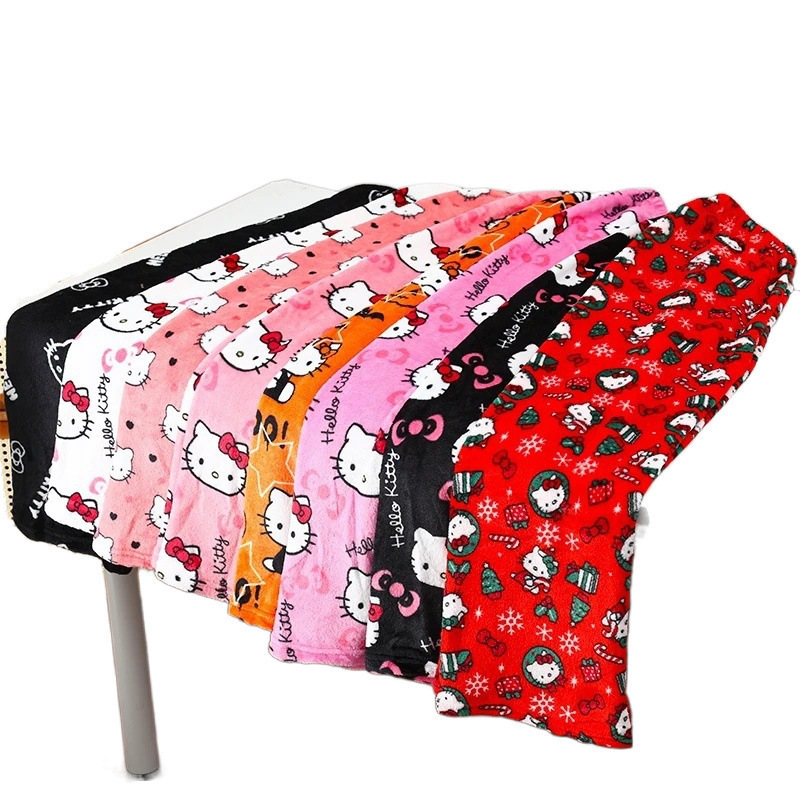 Halloween Cartoon Kt Pajama Pants Thick Women's Autumn and Winter Fleece Casual Home Flannel Pants Can Be Worn Outside