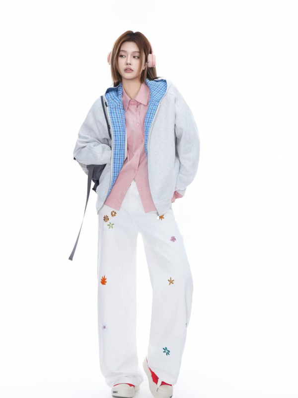 美式潮牌拉炼开衫拼接连帽卫衣男女款秋季新款重磅潮流百搭外套潮|undefined