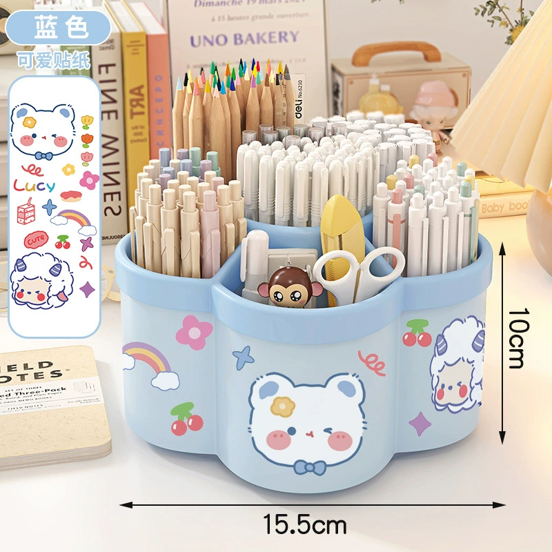✅ Вращающийся держатель для ручек, многофункциональный большой вместительный настольный утолщенный ящик для хранения канцелярских принадлежностей, студенческий держатель для ручек, креативная милая подарочная наклейка
