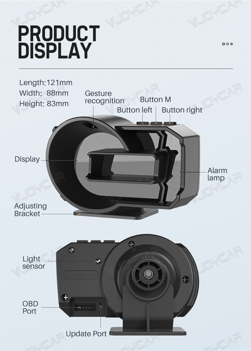 Cross-border new hud head-up display full LCD obd meter gesture switching mode turbine speed meter