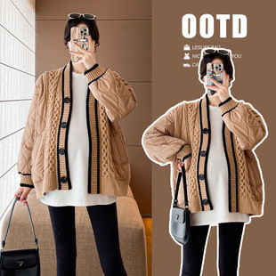 Internet celebrity maternity clothes autumn and winter New cardigan sweater Korean style loose knitted top fashionable mom maternity coat