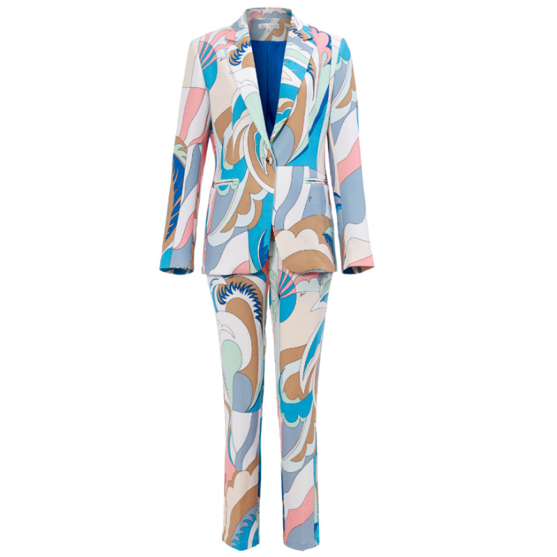 Traje de Saco para Mujer de Algodón y Elastano Estampado de Manga Larga
