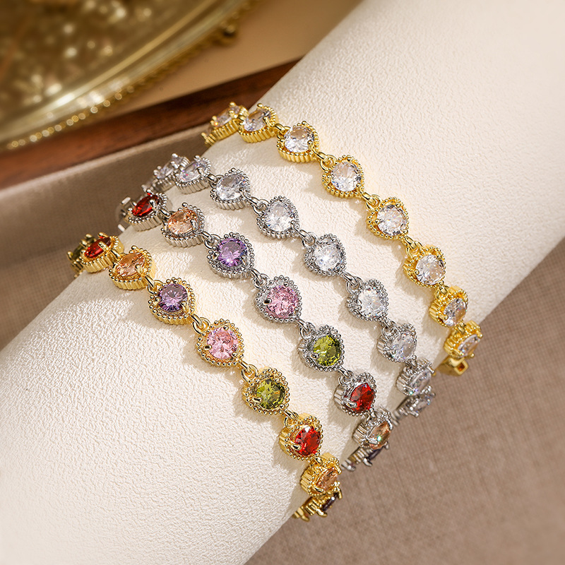 17g Weight Wholesale Jewelry IG Style Shiny Heart Shape Copper Zircon Inlay Bracelets