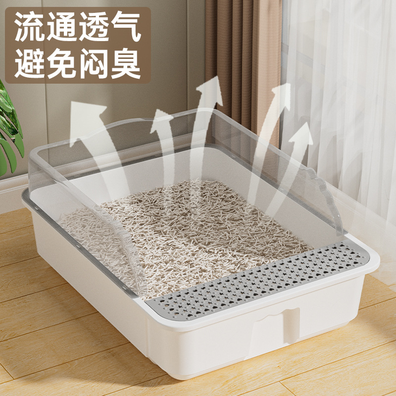 Lavabo de arena para gatos de gran tamaño, abierto semicerrado, baño para gatos con salpicaduras externas, lavabo de arena para gatos extra grande, suministros para mascotas al por mayor