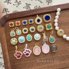 保色铜镀真金天然青金石松石镶锆吊坠隔珠DIY项链手链耳环首饰