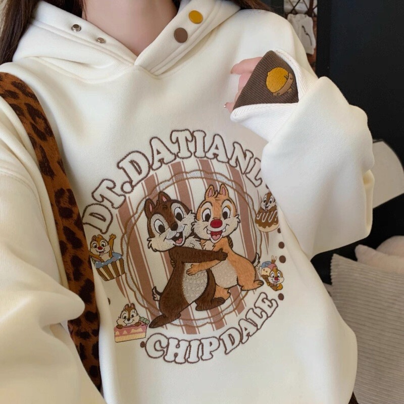 Korean New Style Chichititi Embroidered Hooded Sweatshirt for Women in Autumn and Winter Fleece-Lined to Heattech and Versatile Loose Casual Hoodie Korean New Style Chichititi Embroidered Hooded Sweatshirt for Women in Autumn and Winter Fleece-Lined to Heattech and Versatile Loose Casual Hoodie