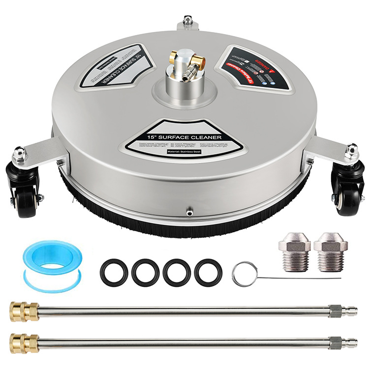 amzon跨境15寸4000psi不锈钢洗地刷盘清洗器 长杆套装360度旋转轮