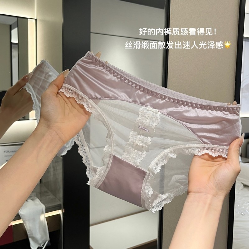 7A纯棉裆女士纯棉内裤女国风少女系蕾丝欲仙气少女中腰透气三角裤|undefined